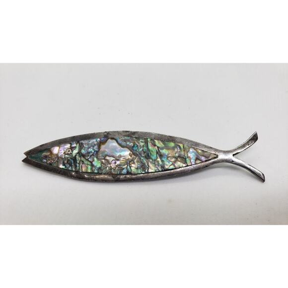 Mexico Brooch Taxco Sterling Silver & Abalone Inlay Fish Deep Sea Signed - Picture 13 of 14